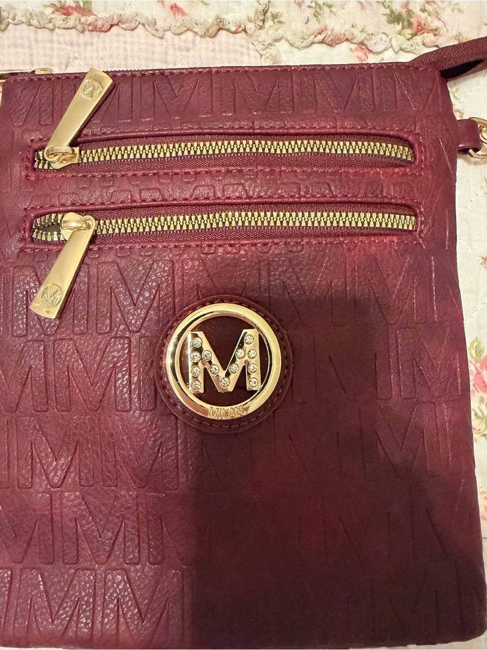 NWOT Burgundy Crossbody Bag with Gold Hardware.